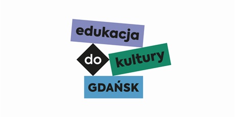 Powiększ grafikę: na bialym tle kolorowe prostokąty i jeden kwadrat z wyrazami wsrodku, które łącznie tworzą hasło edukacja do kultury Gdańsk